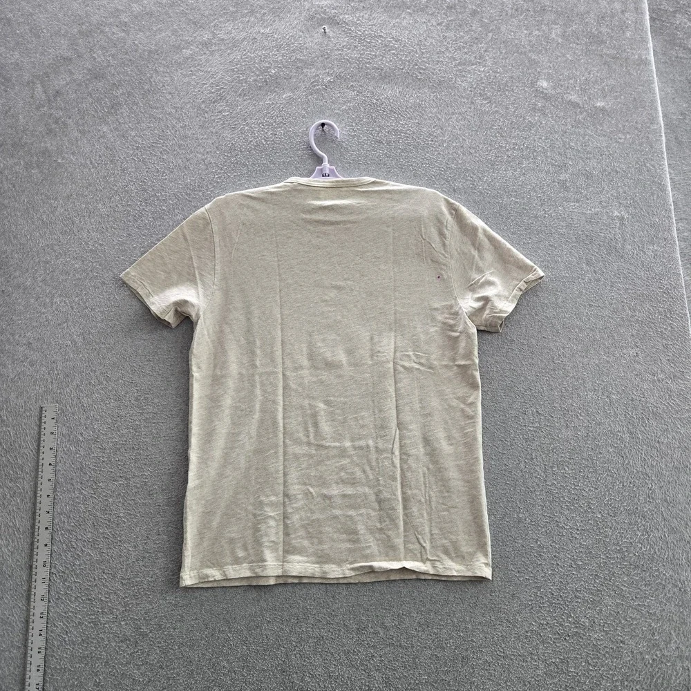 Lucky Brand Men Shirt M Beige Graphic Motorcycle Rider Biker Grunge READ